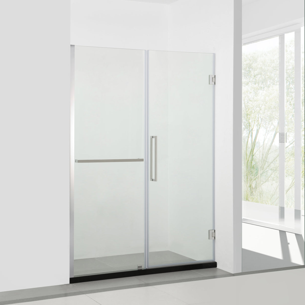 KOLO Frameless Glass Shower Enclosure with Fixed Panel and Swinging French Door (46", 48", 58", 60")