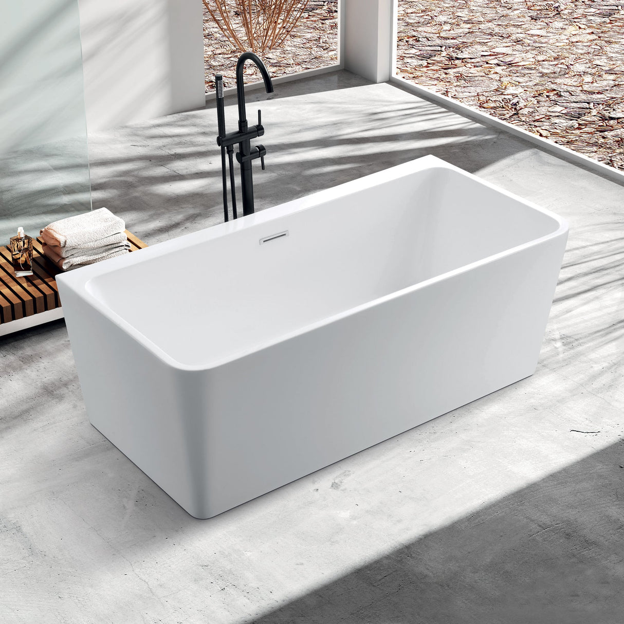 KOLO 1620 Acrylic Freestanding Wall Touch Soaking Bathtub (63")