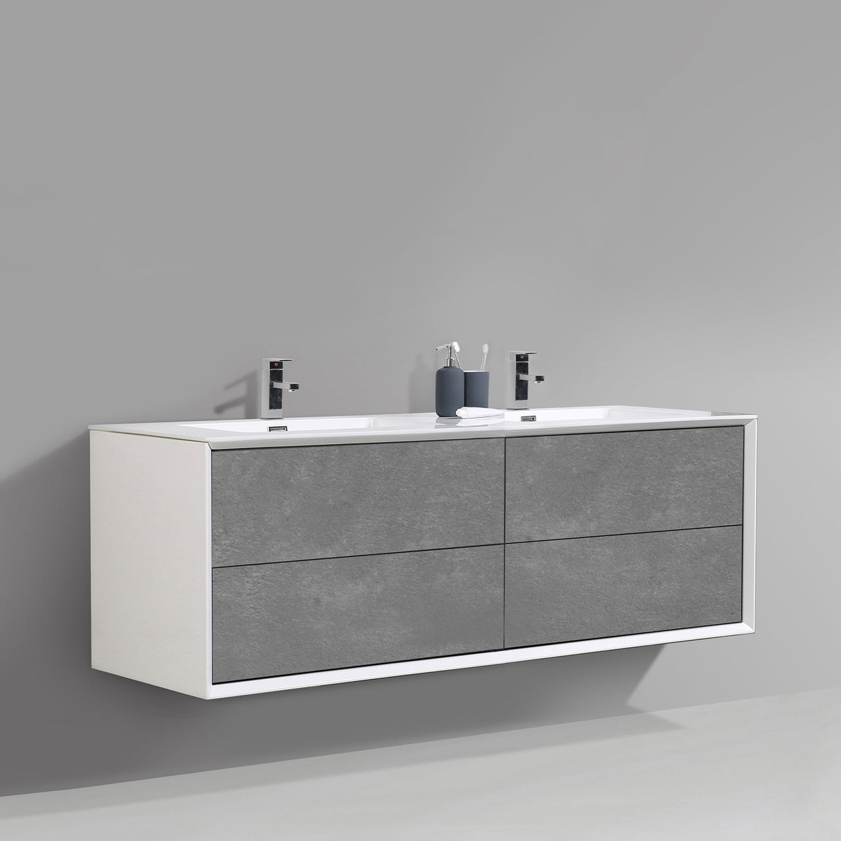 KOLO 1706 Wall Hung 59-inch Bathroom Vanity in Stone Gray Finish