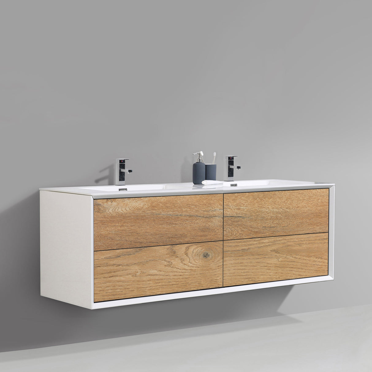 KOLO 1708 Wall Hung 59-inch Bathroom Vanity in Rough Oak Finish