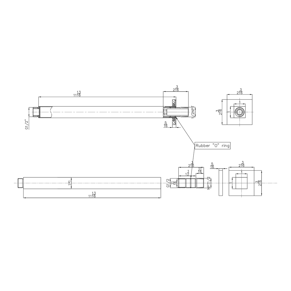 KOLO Ceiling Mounted 12-inch Shower Head Arm