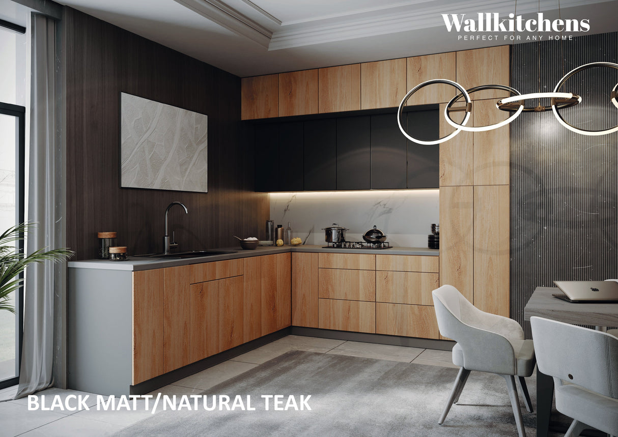 Kitchen Culinary Haven Collection Natural Teak & Black Color Base Size 9Ft Wide