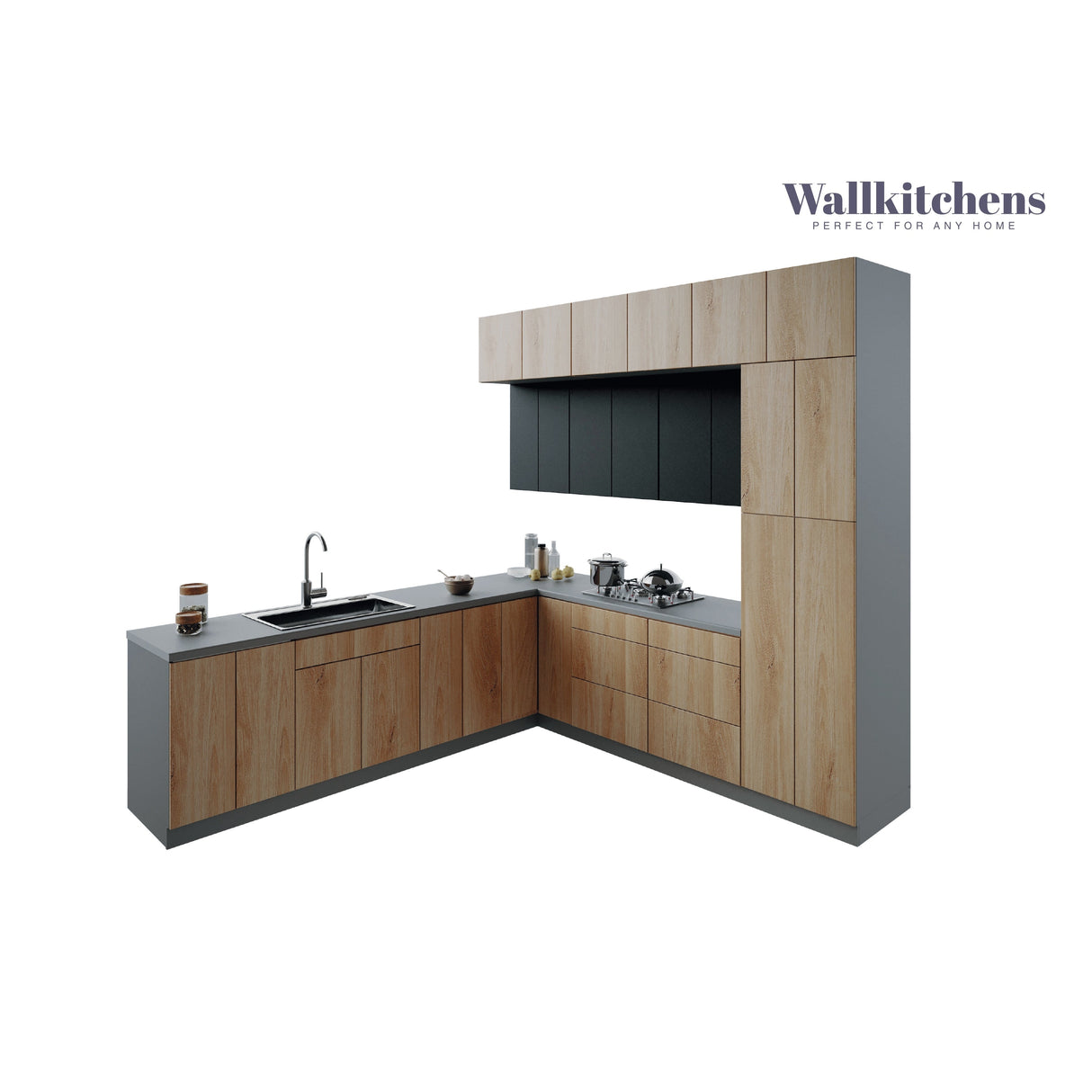 Kitchen Culinary Haven Collection Natural Teak & Black Color Base Size 9Ft Wide