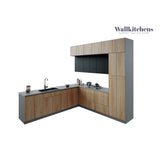 Kitchen Culinary Haven Collection Natural Teak & Black Color Base Size 9Ft Wide