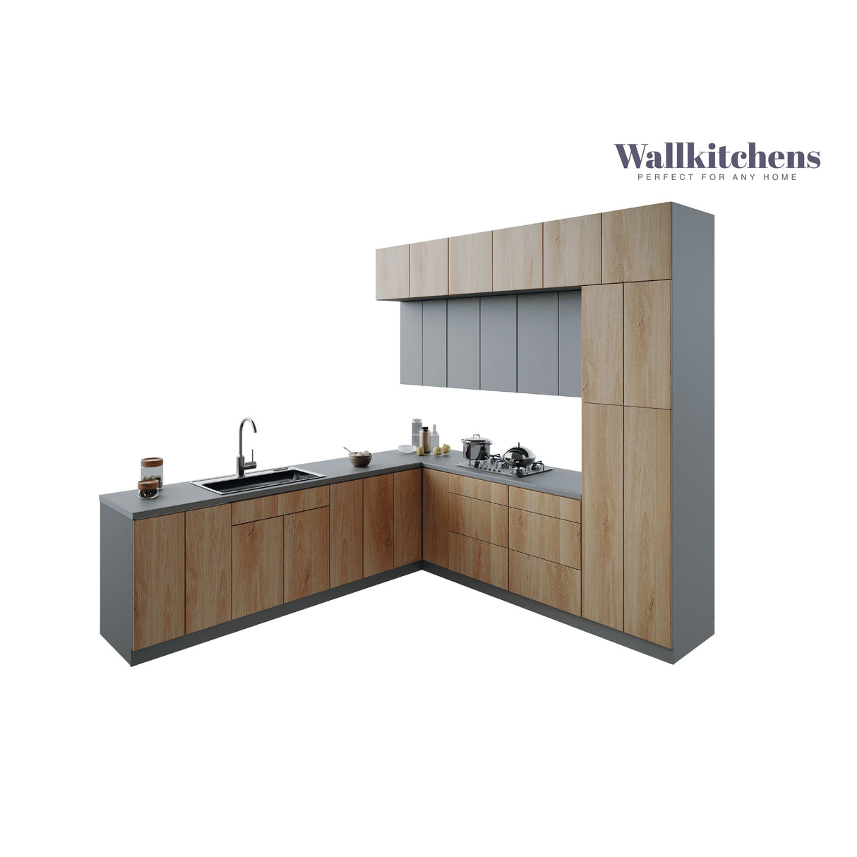 Kitchen Culinary Haven Collection Natural Teak & Gray Color Base Size 9Ft Wide
