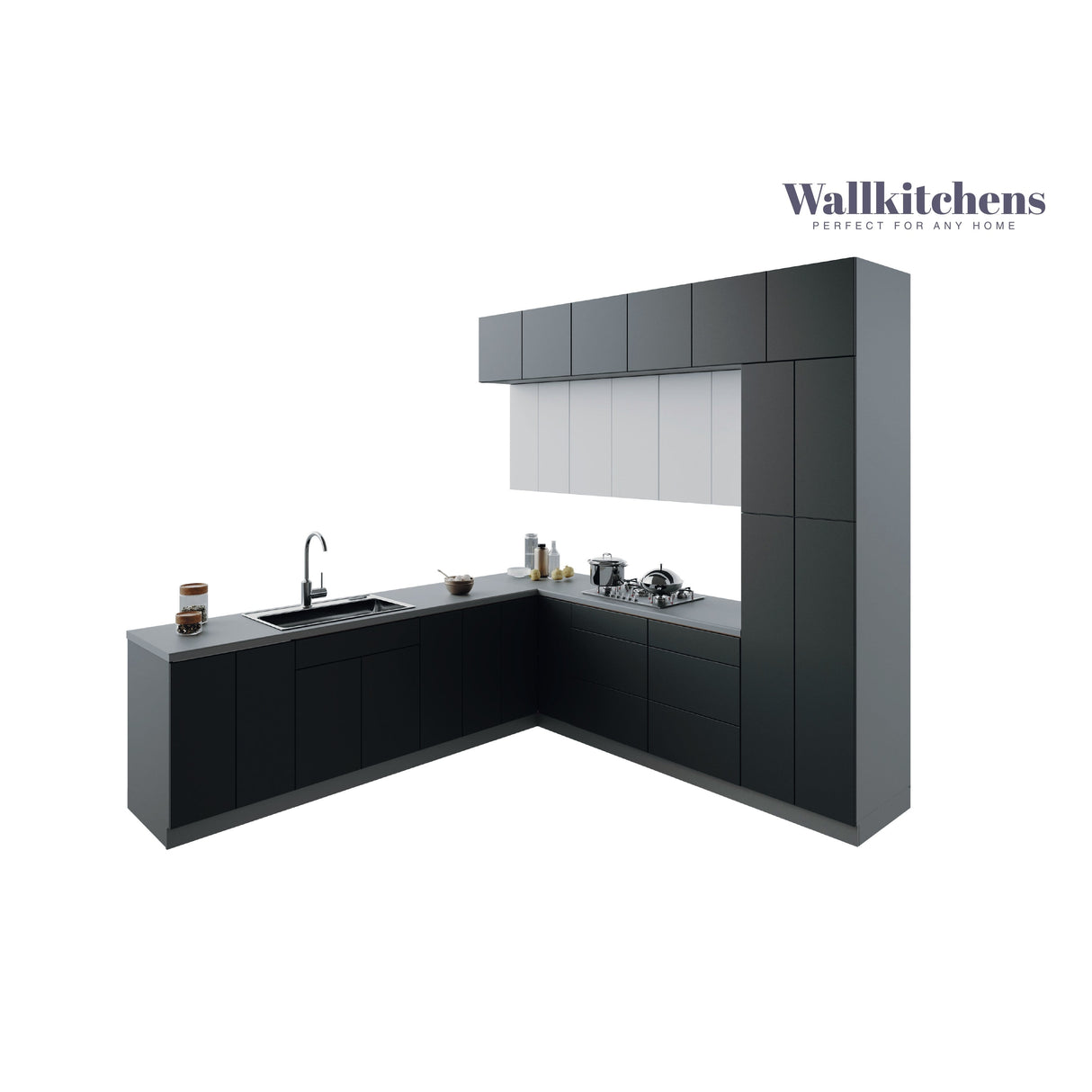 Kitchen Culinary Haven Collection Black & White Gloss Color Base Size 9Ft Wide