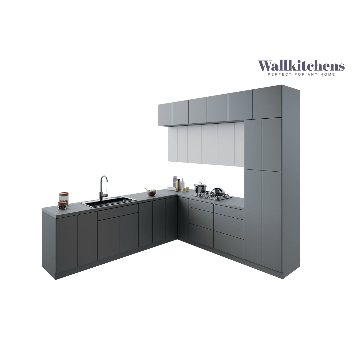 Kitchen Culinary Haven Collection Gray & White Gloss Color Base Size 9Ft Wide