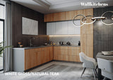 Kitchen Culinary Haven Collection Natural Teak & White Gloss Color Base Size 9Ft Wide