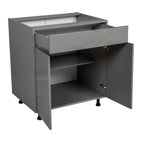 24" Base Cabinet Double Door Single Drawer with Grey Gloss door