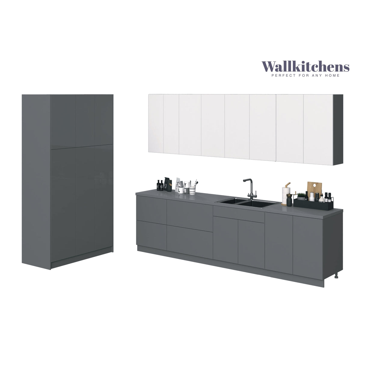 Kitchen Oasis Collection Gray & White Gloss Color Base Size 10Ft Wide