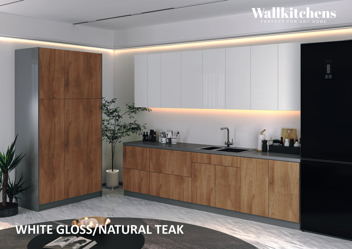Kitchen Oasis Collection Natural Teak & White Gloss Color Base Size 10Ft Wide