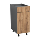 12" Base Cabinet Single Door Single Drawer with Natural Teak door