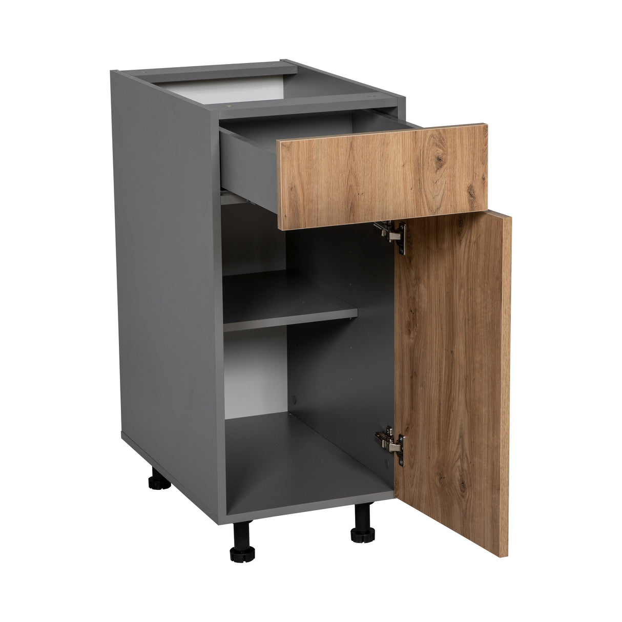 12" Base Cabinet Single Door Single Drawer with Natural Teak door