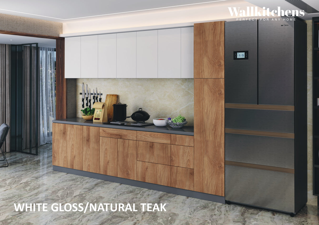 Kitchen Metropolitan Collection Natural Teak & White Gloss Color Base Size 11Ft Wide