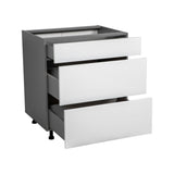 27" Base Cabinet-Double Door-Three Drawer-with White Gloss door