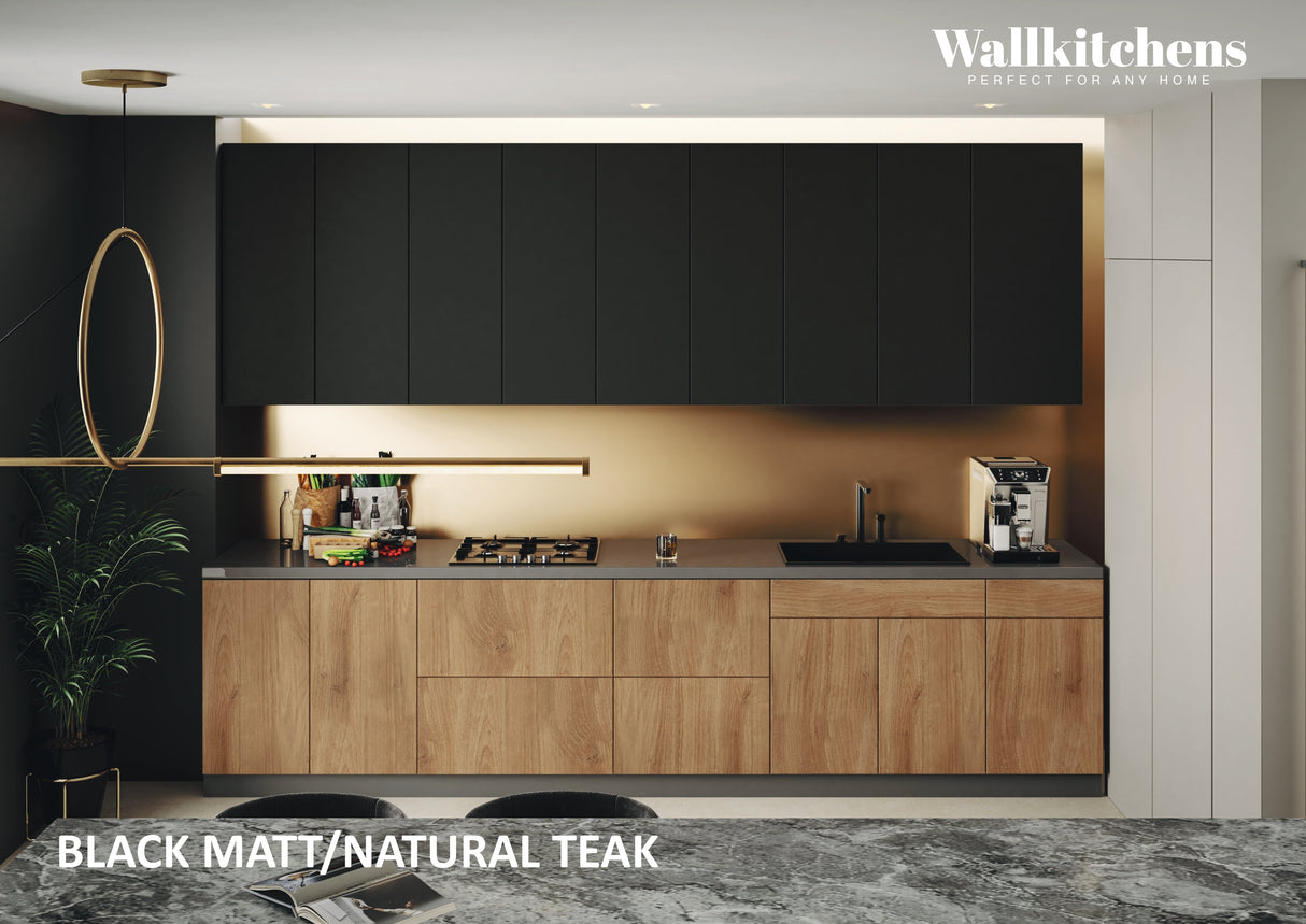 Kitchen Elite Epicure Collection Natural Teak & Black Color Base Size 11Ft Wide