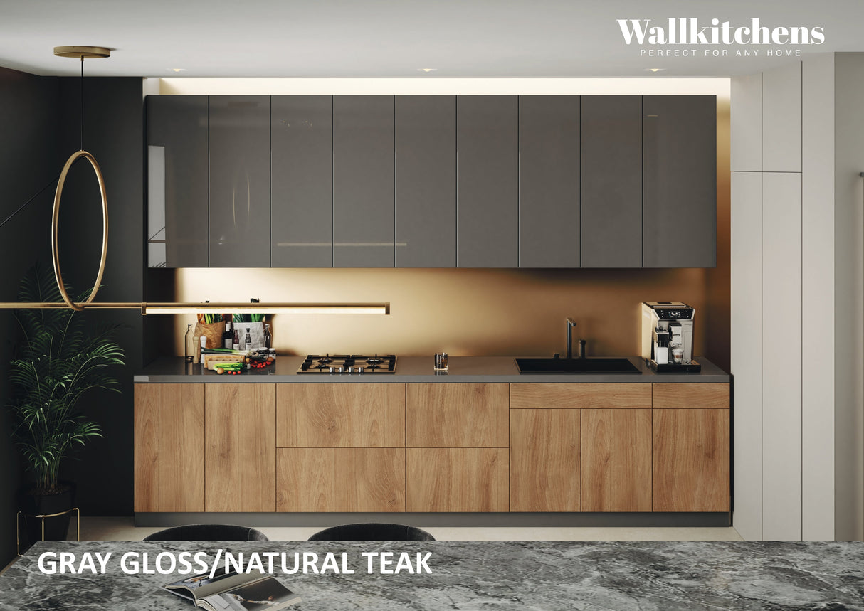 Kitchen Elite Epicure Collection Natural Teak & Gray Color Base Size 11Ft Wide