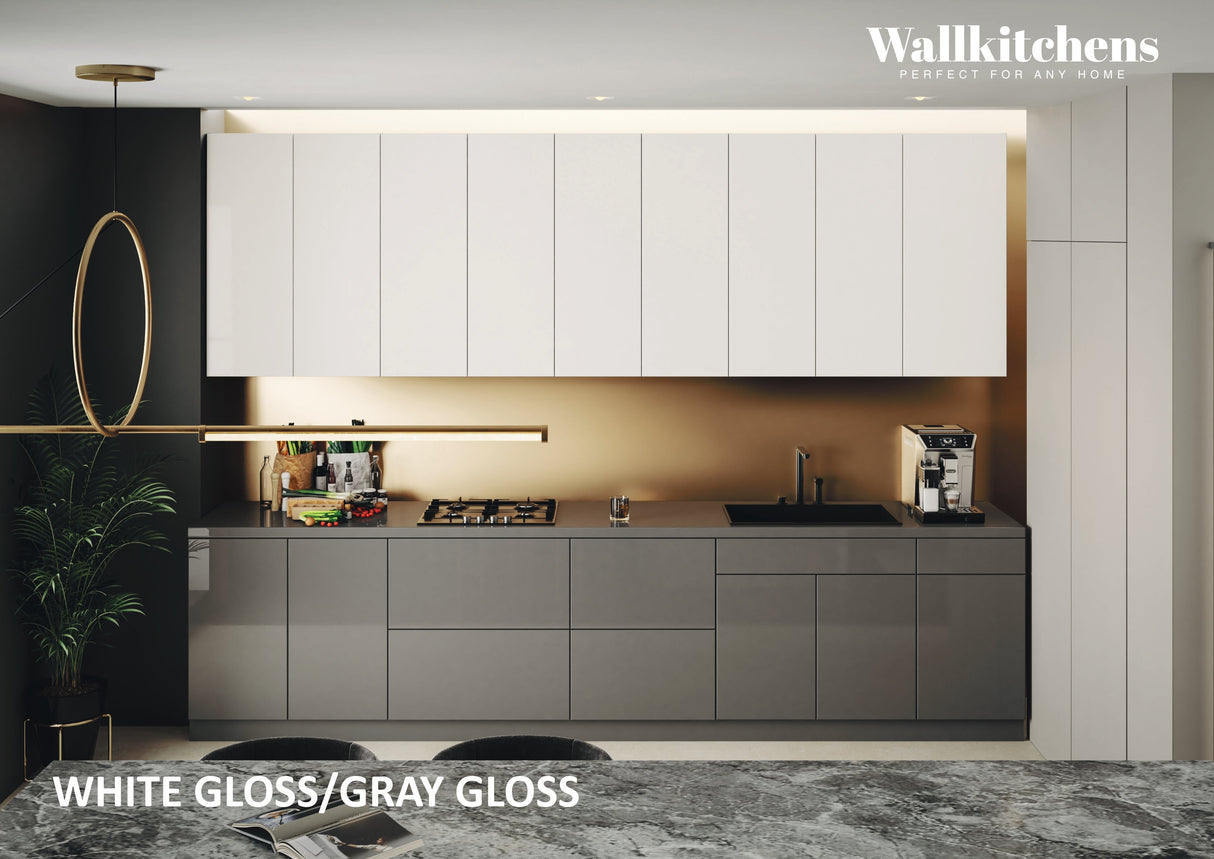 Kitchen Elite Epicure Collection Gray & White Gloss Color Base Size 11Ft Wide