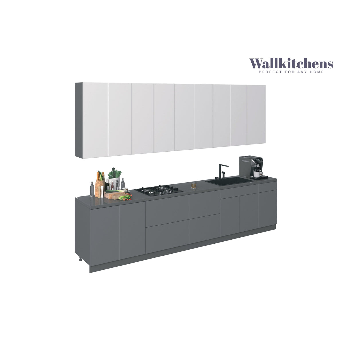 Kitchen Elite Epicure Collection Gray & White Gloss Color Base Size 11Ft Wide