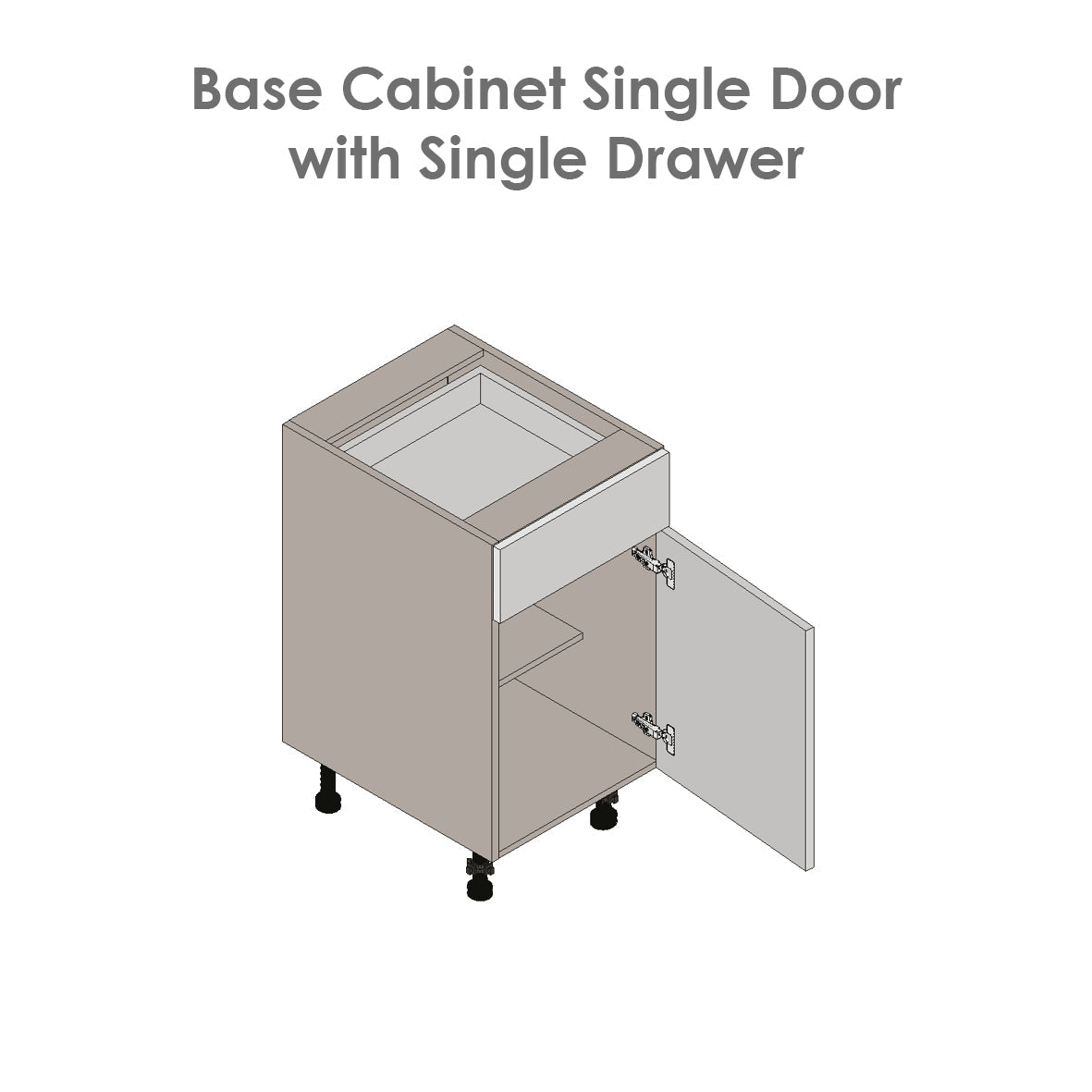 21" Base Cabinet Single Door Single Drawer with Grey Gloss door