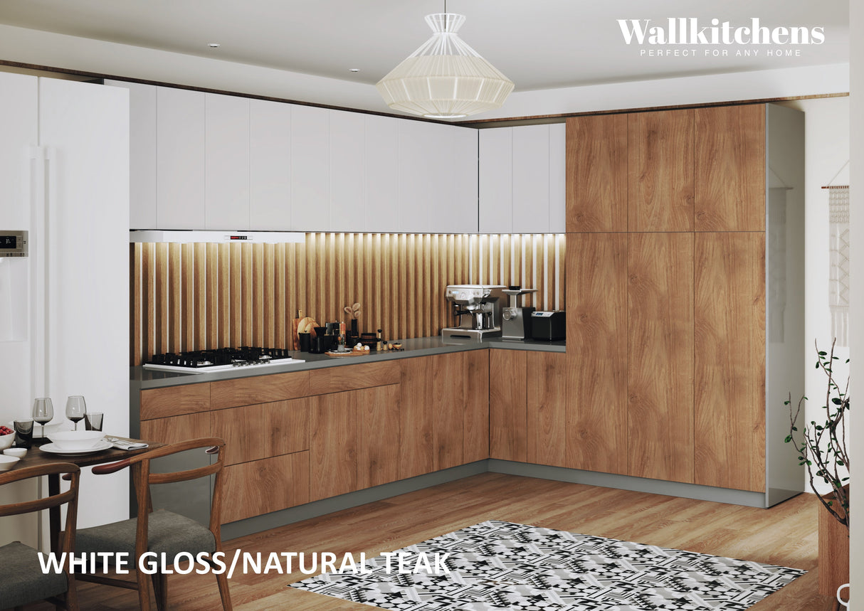 Kitchen Timeless Collection Natural Teak & White Gloss Color Base Size 12Ft Wide