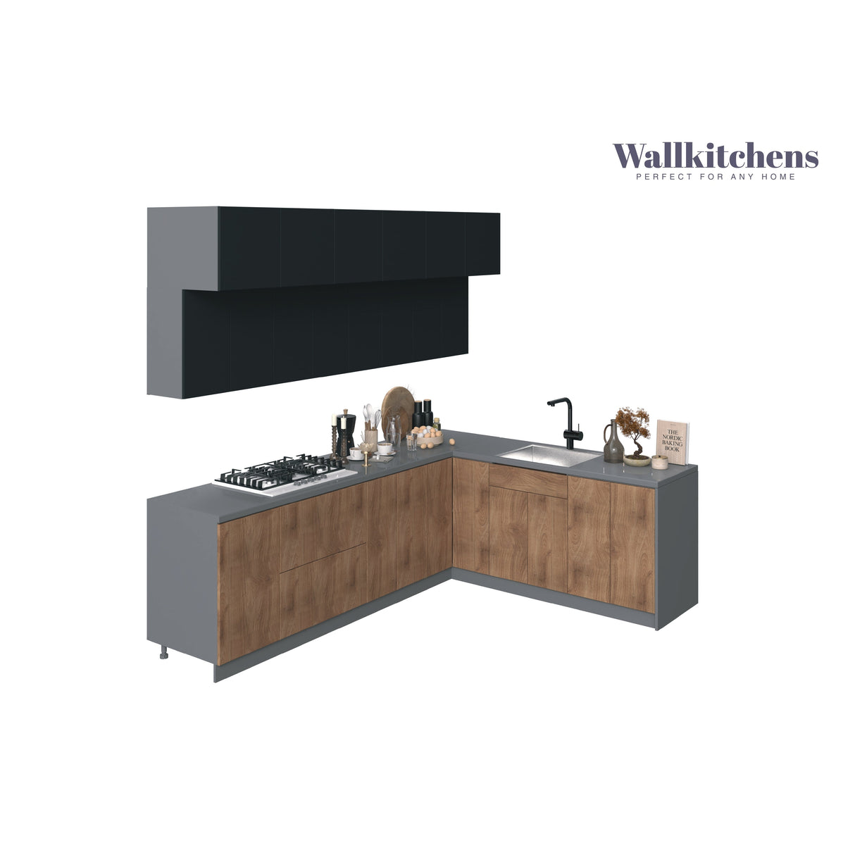 Kitchen Radiance Collection Natural Teak & Black Color Base Size 9Ft Wide