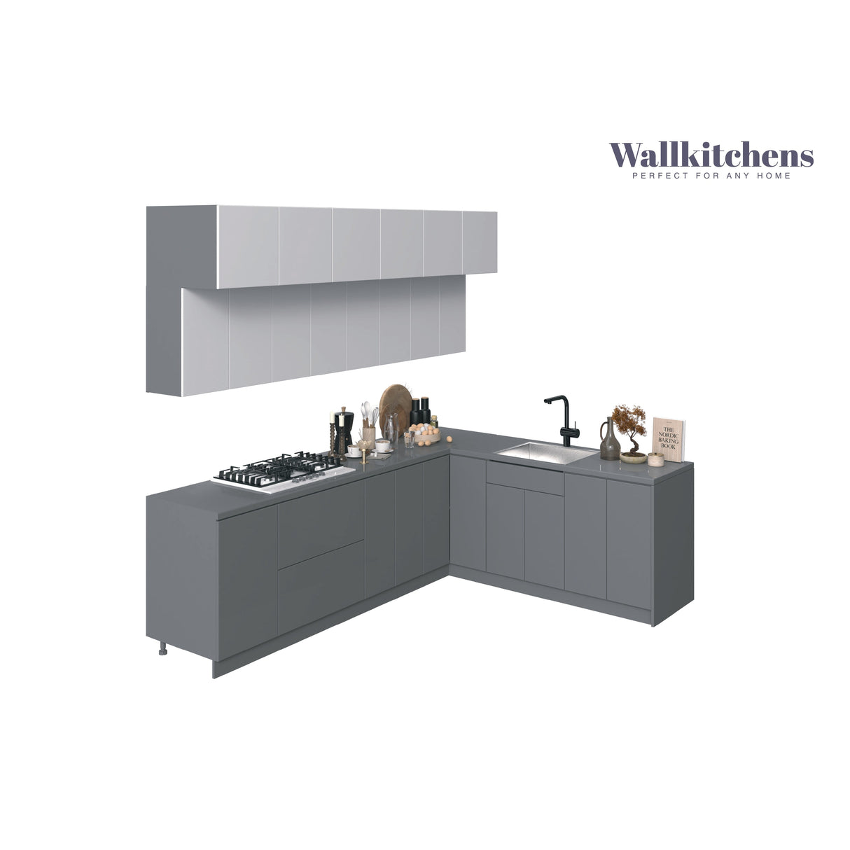Kitchen Radiance Collection Gray & White Gloss Color Base Size 9Ft Wide