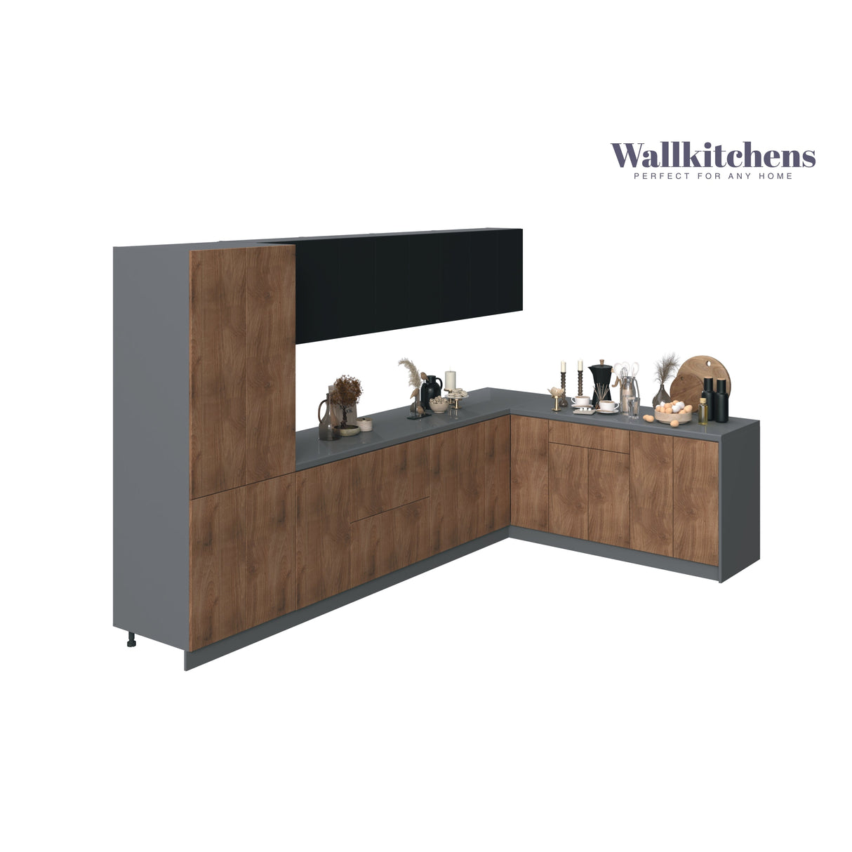 Kitchen Prestige Collection Natural Teak & Black Color Base Size 11Ft Wide