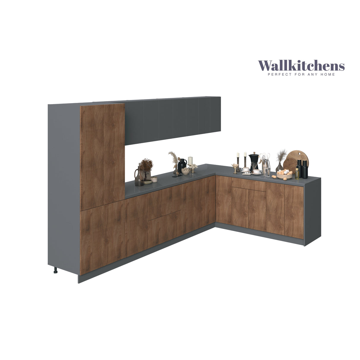 Kitchen Prestige Collection Natural Teak & Gray Color Base Size 11Ft Wide