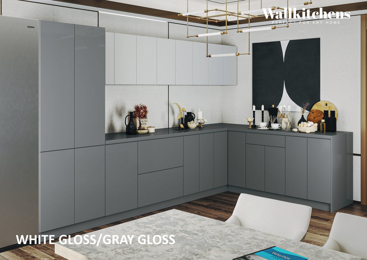 Kitchen Prestige Collection Gray & White Gloss Color Base Size 11Ft Wide