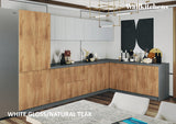 Kitchen Prestige Collection Natural Teak & White Gloss Color Base Size 11Ft Wide