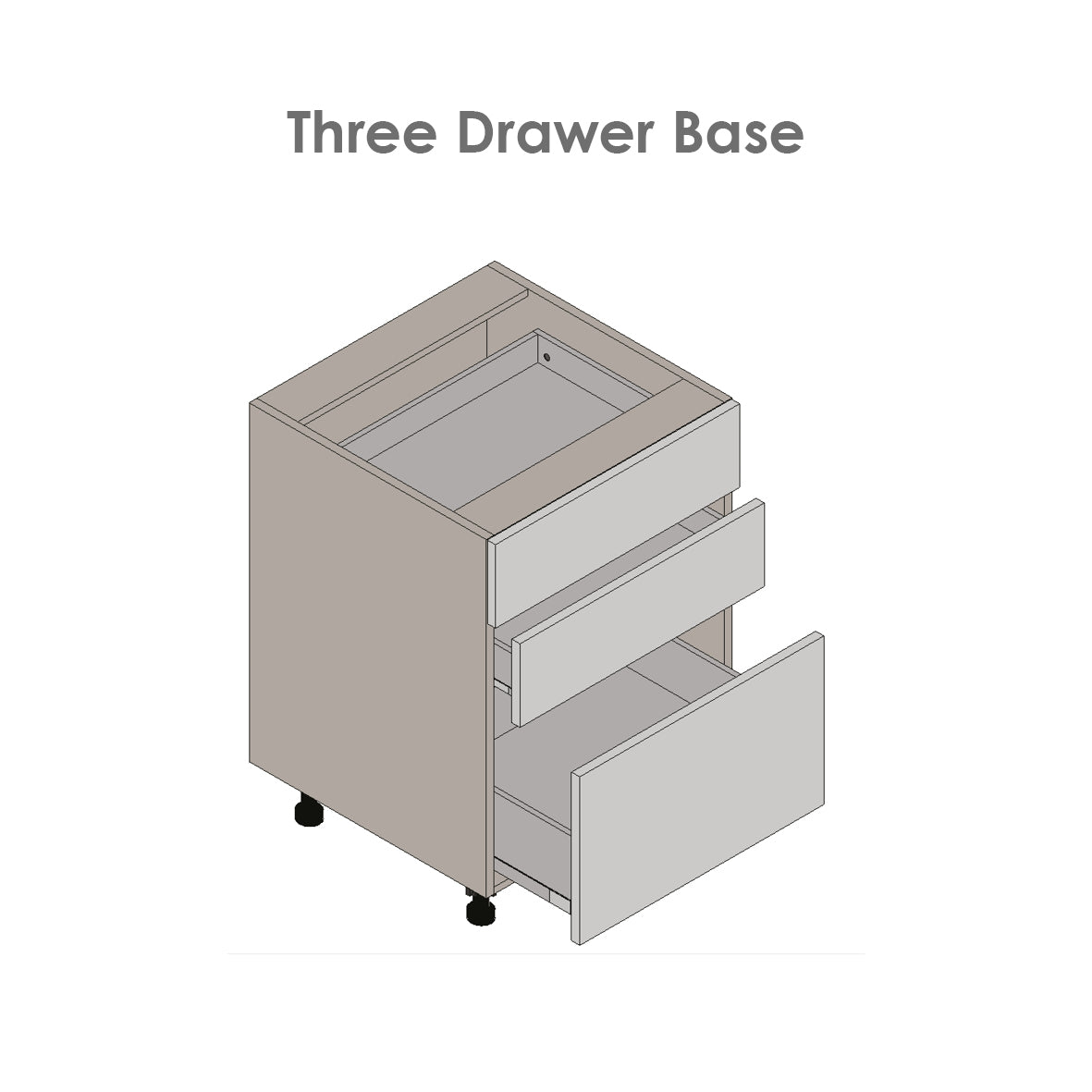 33" Base Cabinet-Double Door-Three Drawer-with White Gloss door