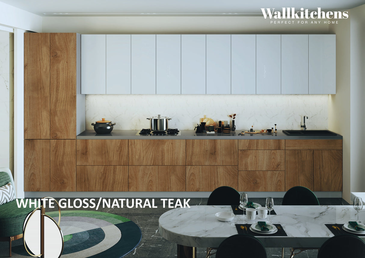 Kitchen Celestial Collection Natural Teak & White Gloss Color Base Size 15Ft Wide