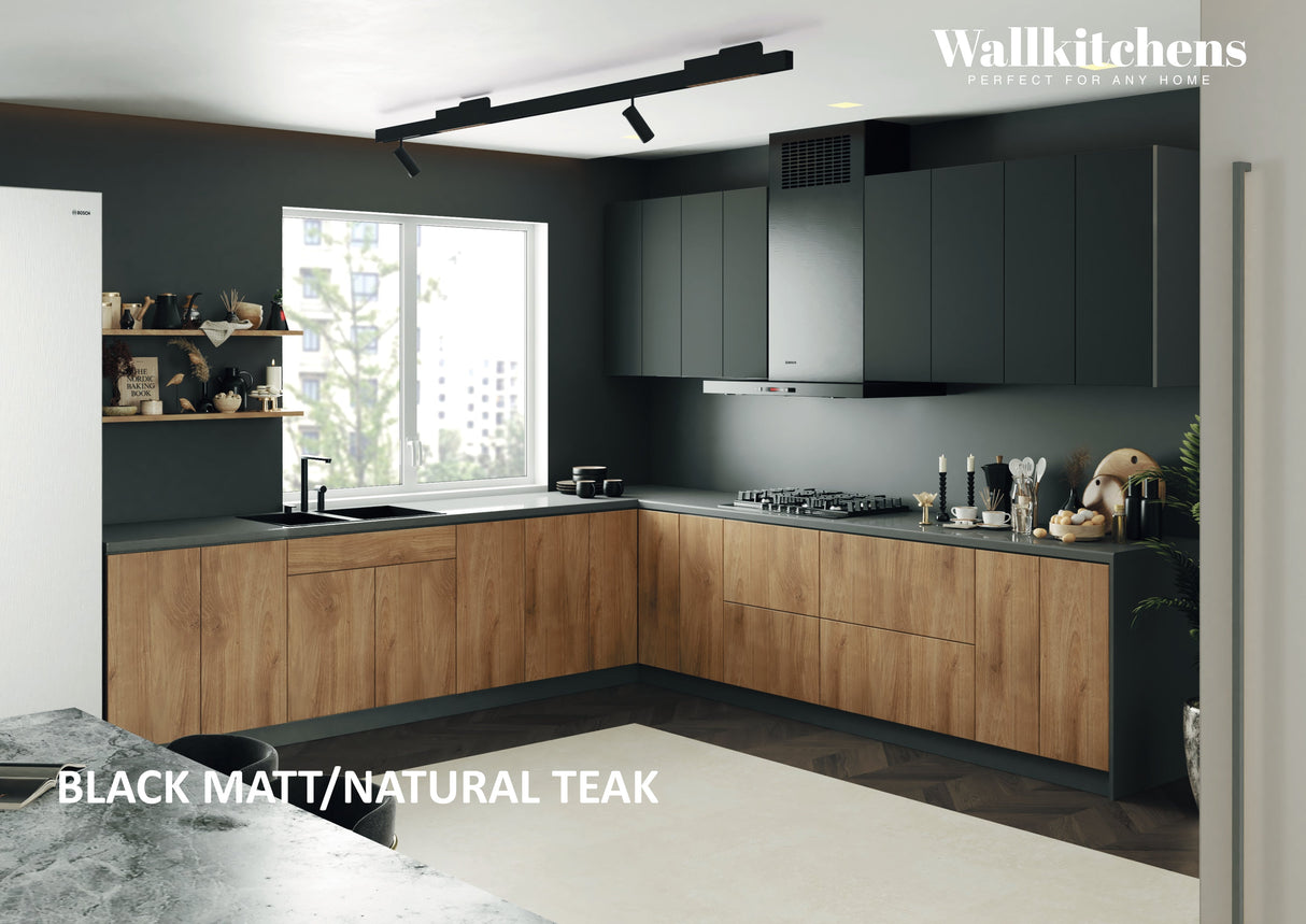 Kitchen Prodigy Collection Natural Teak & Black Color Base Size 11Ft Wide