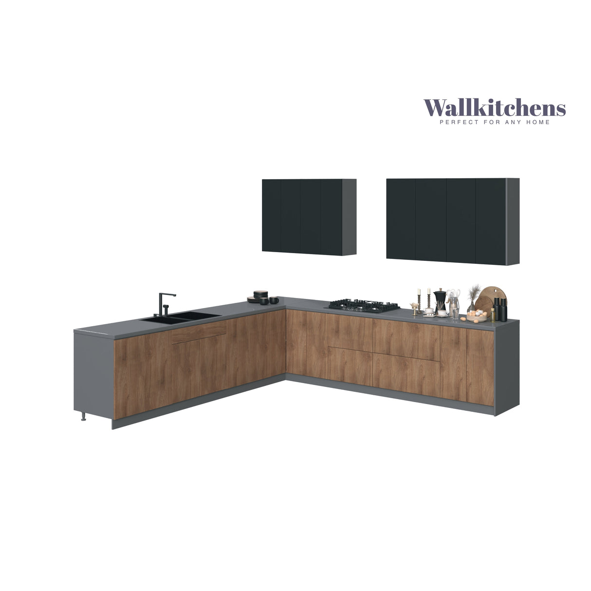 Kitchen Prodigy Collection Natural Teak & Black Color Base Size 11Ft Wide