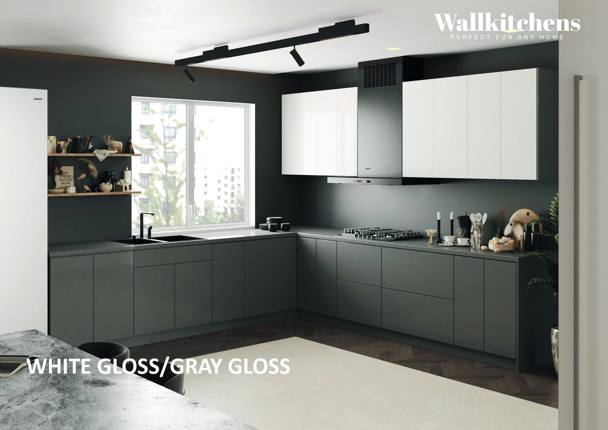 Kitchen Prodigy Collection Gray & White Gloss Color Base Size 11Ft Wide