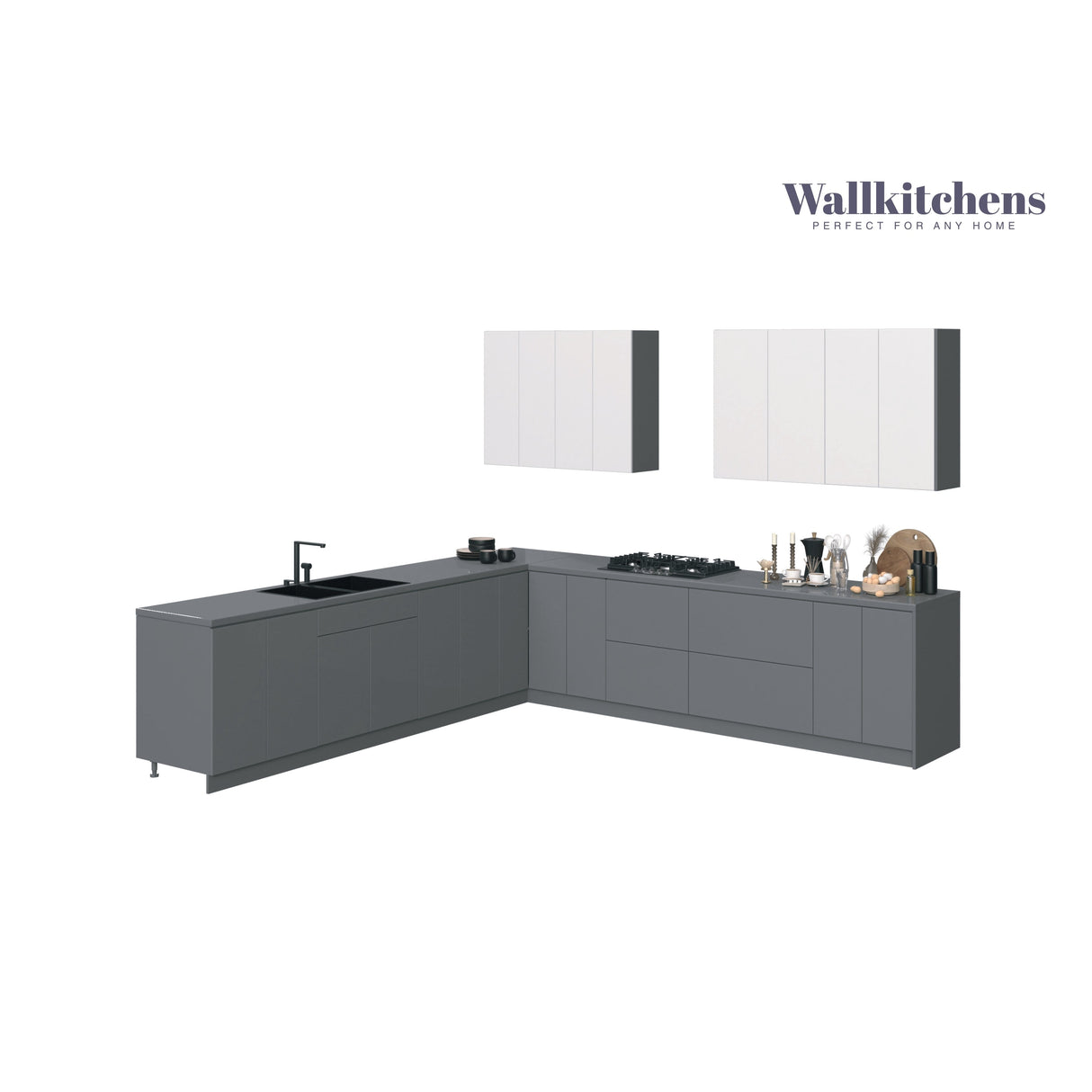 Kitchen Prodigy Collection Gray & White Gloss Color Base Size 11Ft Wide