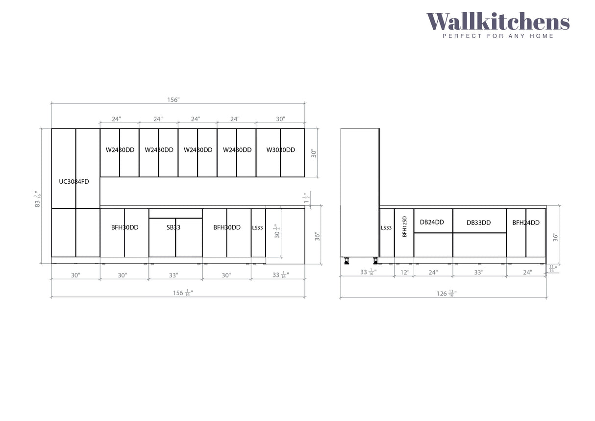 Kitchen Regal Collection White Matte Color Base Size 13Ft Wide