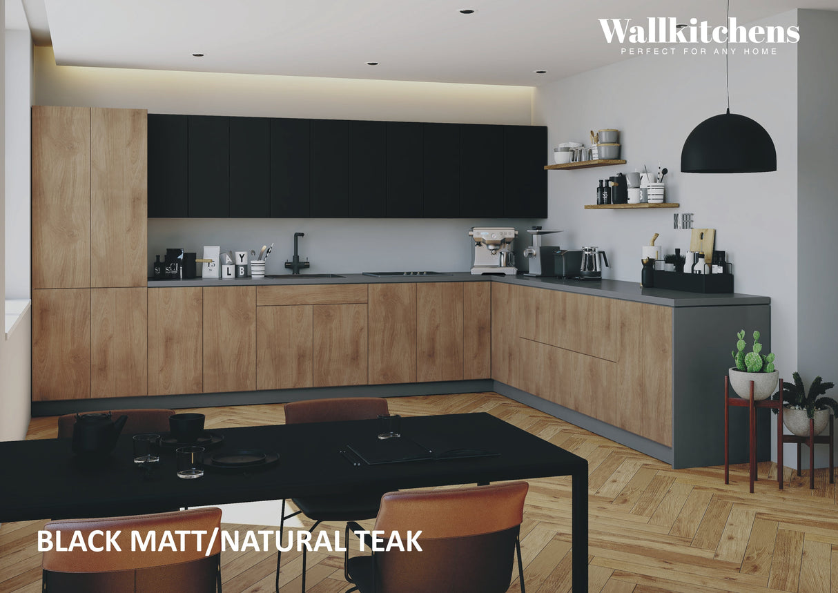Kitchen Regal Collection Natural Teak & Black Color Base Size 13Ft Wide