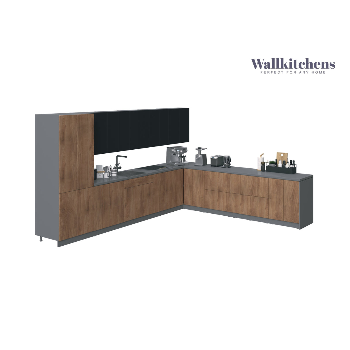 Kitchen Regal Collection Natural Teak & Black Color Base Size 13Ft Wide