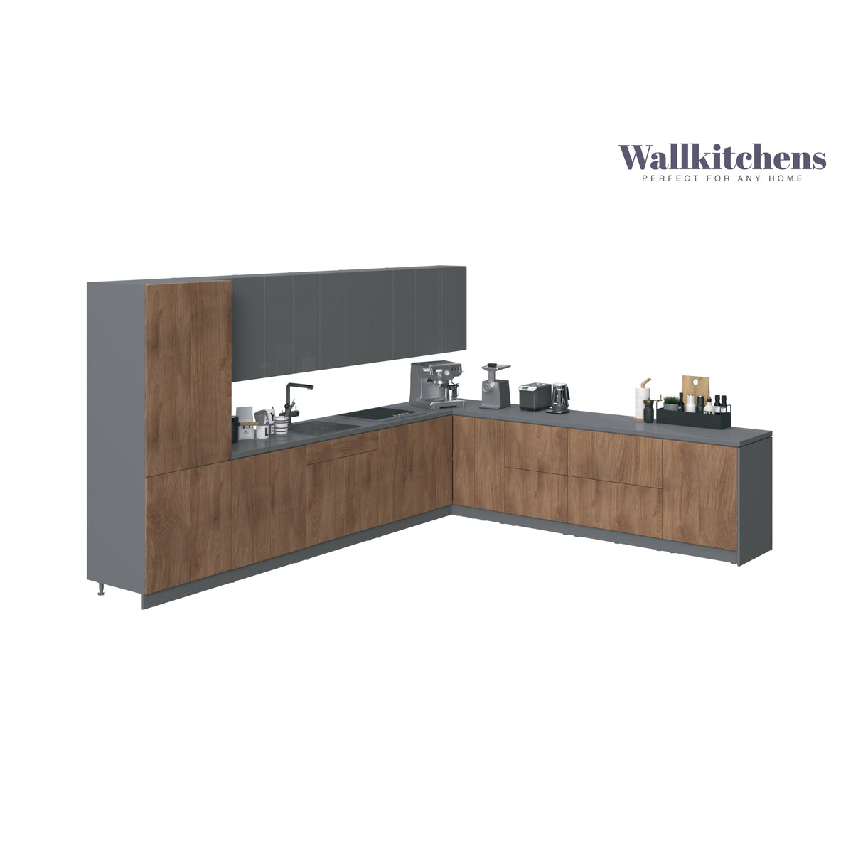 Kitchen Regal Collection Natural Teak & Gray Color Base Size 13Ft Wide