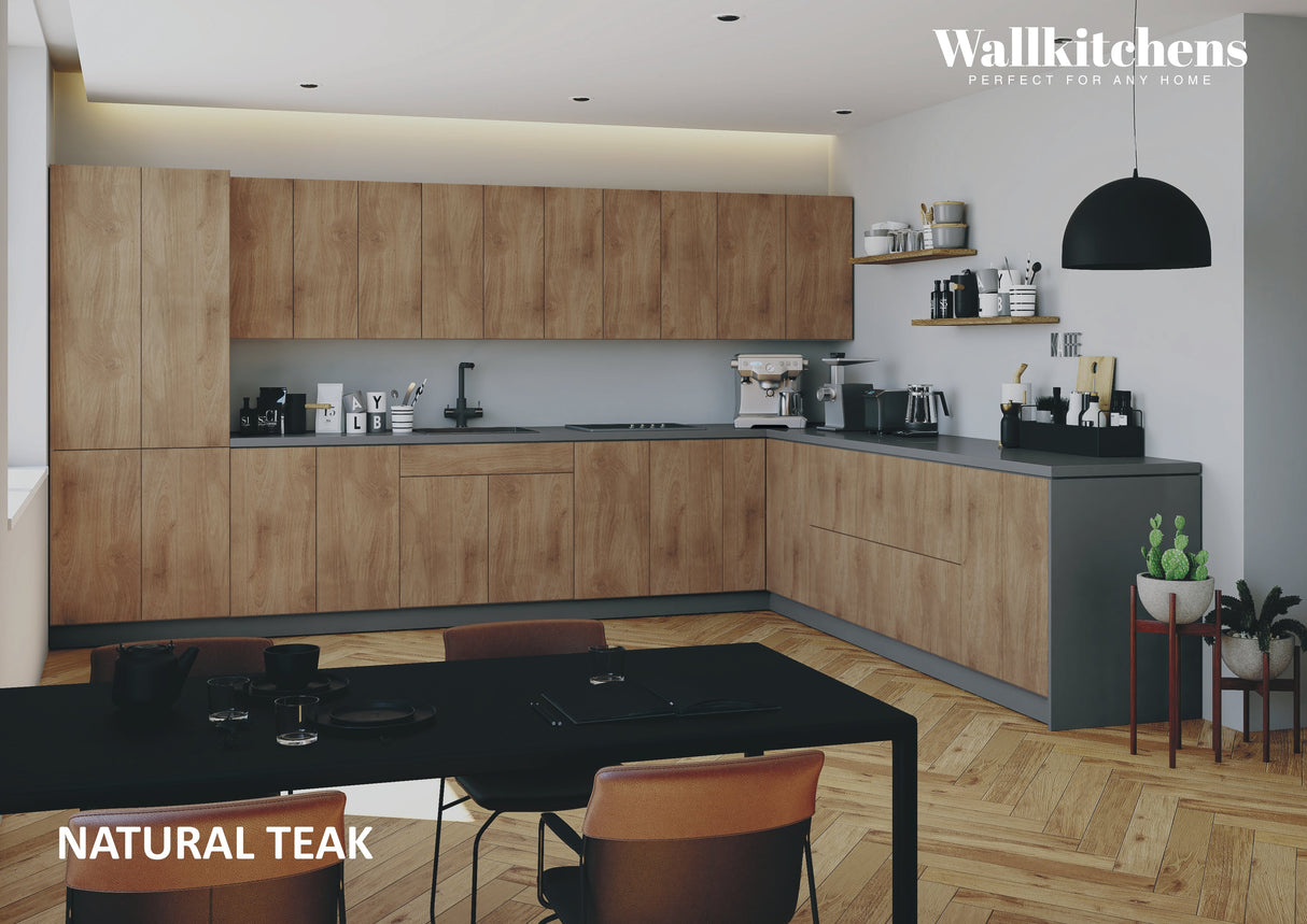 Kitchen Regal Collection Natural Teak Color Base Size 13Ft Wide