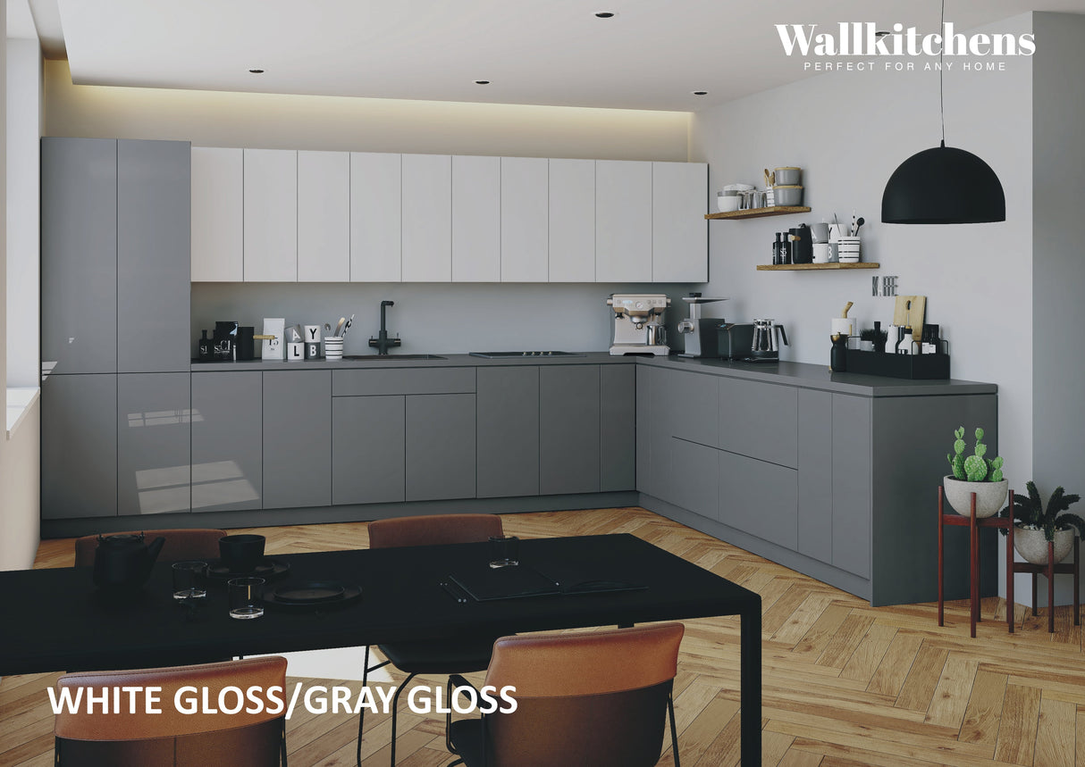 Kitchen Regal Collection Gray & White Gloss Color Base Size 13Ft Wide