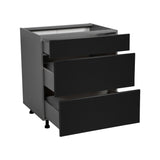 27" Base Cabinet-Double Door-Three Drawer-with Black Matte door