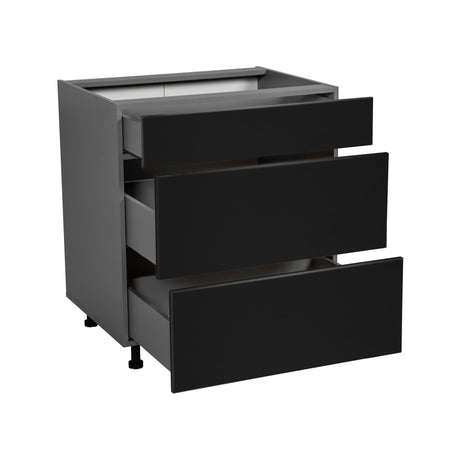 27" Base Cabinet-Double Door-Three Drawer-with Black Matte door