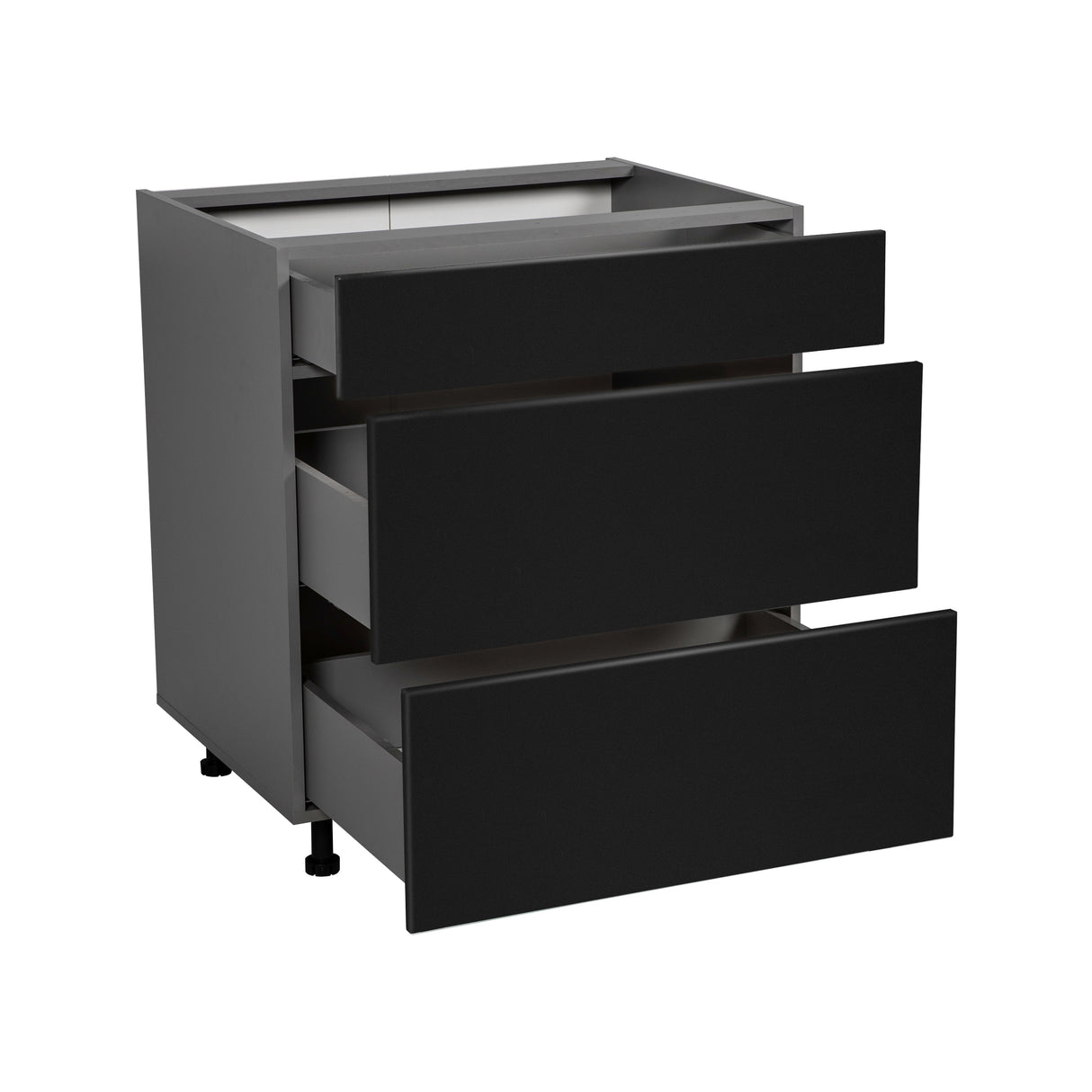 18" Base Cabinet-Double Door-Three Drawer-with Black Matte door