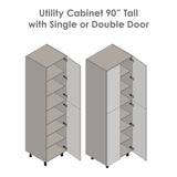 36" x 90" Utility Cabinet-Four Door-with Shaker White Matte door