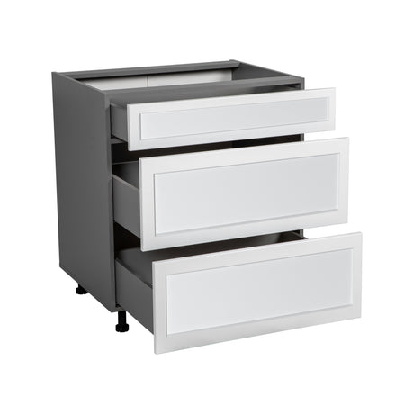 27" Base Cabinet-Double Door-Three Drawer-with Shaker White Matte door