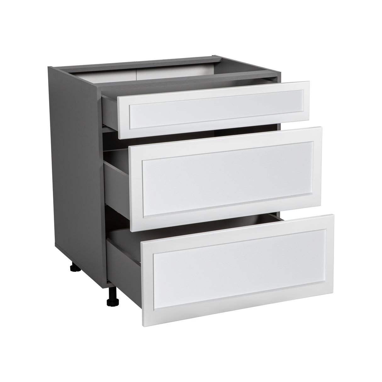 21" Base Cabinet-Double Door-Three Drawer-with Shaker White Matte door