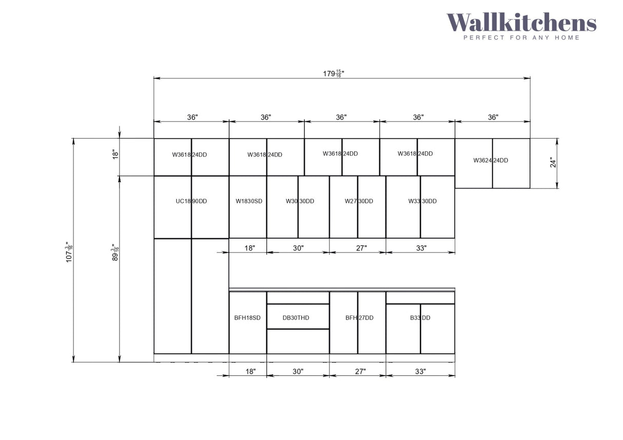 Kitchen Serene Collection White Matte Color Base Size 15Ft Wide